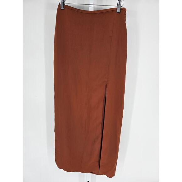 Club Monaco Skirt Womens 0 Orange Trycia Satin Maxi Side Slit Silky 90s Bias Cut - Picture 1 of 4
